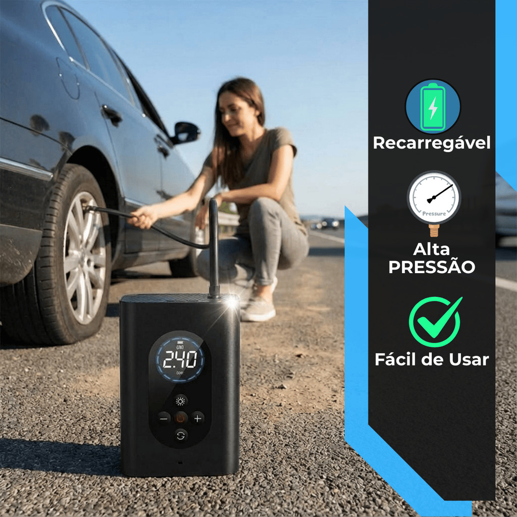 Mini Compressor de Ar Portátil Recarregável 150PSI Digital para Carro ...