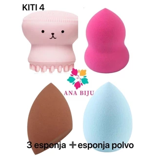 Kit 3 Esponjas de Maquiagem + Esponja de Limpeza Facial Polvo em Oferta na Shopee