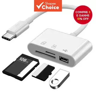 Leitor De Cartão SD USB C Para TF Adaptador Multiporta 3 Em 1 iPhone iPad MacBook Galaxy Laptop em Oferta na Shopee