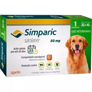 Simparic 80mg para de Cães 20,1 a 40kg - 1 Comp. - Zoetis
