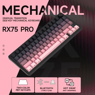 RX75PRO Teclado Mecânico 75% Blackberry Pink Gasket 5 Camadas Flow Blue Switch RGB 3 Modo Bateria 4000mAh