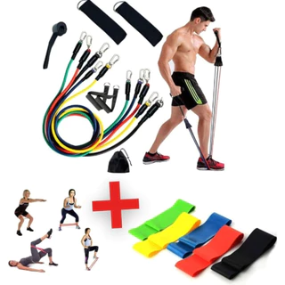 GGUAN Kit 11 Extensor Elástico Treino Em Casa + Kit 5 Mini Band Para Multifuncional Yoga Fisioterapia e Treino