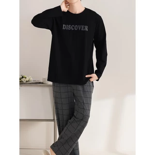 Conjunto de pijama masculino de 2 peças - Casual de manga comprida e calça - calça de pijama primavera outono em Oferta na Shopee
