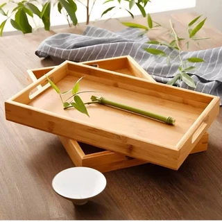 Bandeja Retangular De Bambu 46x33Cm E 40x28Cm Top Útil Com Arco Ou Reto Alça Reta em Oferta na Shopee
