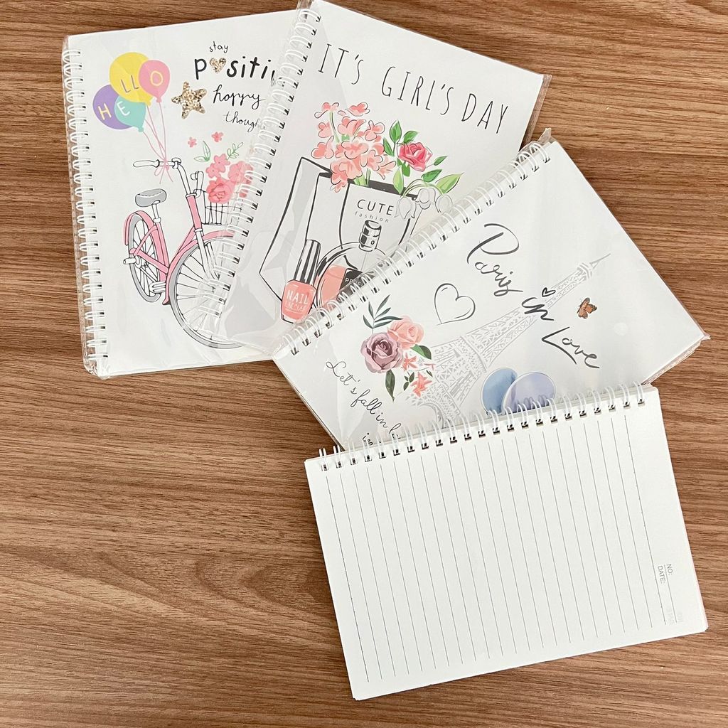 Caderno A5 Fashion & Floral Estilo Paris, Bicicleta e Girl’s Day