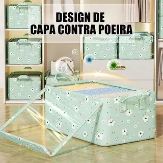 Caixa De Armazenamento De Roupas Dobrável Brinquedos Com Tampa Acabamento De Cesta Nova Flor Quebrada em Oferta na Shopee