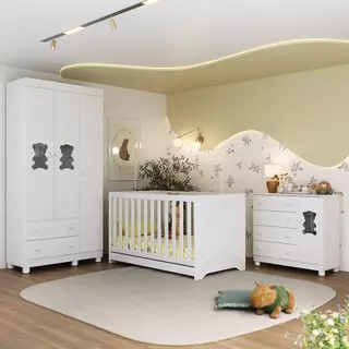 Quarto de Bebê Completo com Berço Americano 3 em 1 Fofura Multimóveis MP4653 em Oferta na Shopee