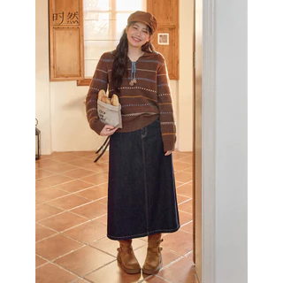 Shiran Plus Size saia jeans feminina outono inverno novo estilo ligeiramente gordo mm All-Match saia a linha saia longa 