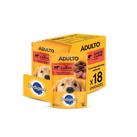 Ração Úmida Pedigree Sachê Carne ao Molho para Cães Adultos - 18 Unidades de 100g
