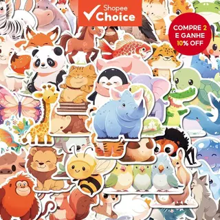 50 Peças De Adesivos De Animais Fofos De Desenho Animado-Decalques De Vinil À Prova D'água Para Telefone , iPad E Garraf em Oferta na Shopee