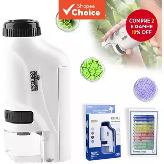 Mini Microscópio De Bolso 60-120x Para Portátil De Laboratório Infantil Com Lupa Luz Led