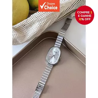 Apenas Relógio De Quartzo Feminino Cor Prata Com Mostrador Oval Fino Pulseira De Aço Estilo Bambu Para Estudantes em Oferta na Shopee