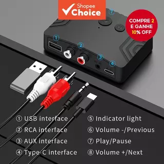 Receptor De Áudio Bluetooth Para Casa Estéreo 3.5 Mm Aux Music Player Adaptador Sem Fio Com U-Disk Play em Oferta na Shopee