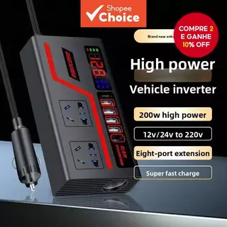 Inversor De Carro Com Carga Rápida, Display Digital, 12v Para 110v, 24v Para 220v, Conversor Para Isqueiro
