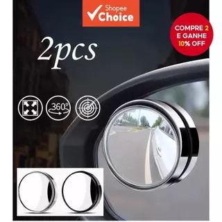 Espelho Retrovisor Auxiliar Montado Convexo , 2 Peças , Rotação De 360 Graus , Grande Angular , Moldura Redonda , Ponto em Oferta na Shopee