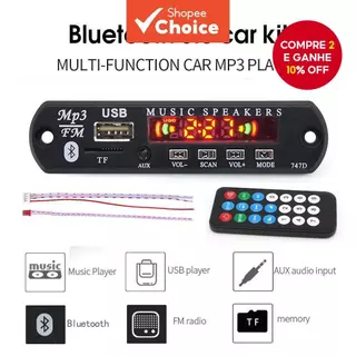 Bluetooth 5.0 MP3 Player Placa Deco Para Carro Rádio FM TF USB 3.5mm Módulo AUX Receptor Amplificador Áudio 12V Com Cont em Oferta na Shopee