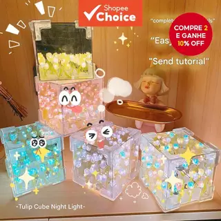Lâmpada Noturna Criativa Diy Tulipa Flor Mar Cubo Tridimensional Pequeno Pacote De Material Para Casal Namorada Presente em Oferta na Shopee