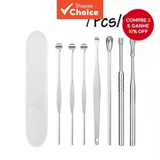 Ferramentas De Remoção De Cera De Ouvido De Aço Inoxidável De 7 Peças : Picareta E Colheres Em Espiral Para Limpeza Efic em Oferta na Shopee