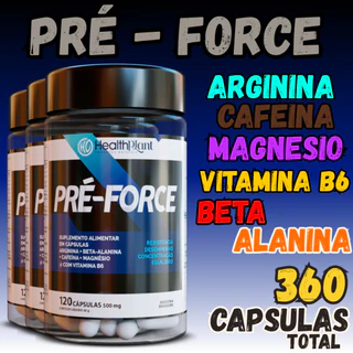 Pré-Force – Beta-Alanina, Arginina, Cafeína, magnesio, Vitamina B6 – Energia e Foco 120 Cápsulas