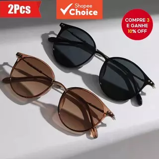 2 peças de óculos de sol com armação redonda pequena, estilo retrô coreano, proteção UV400, para homens e mulheres. em Oferta na Shopee