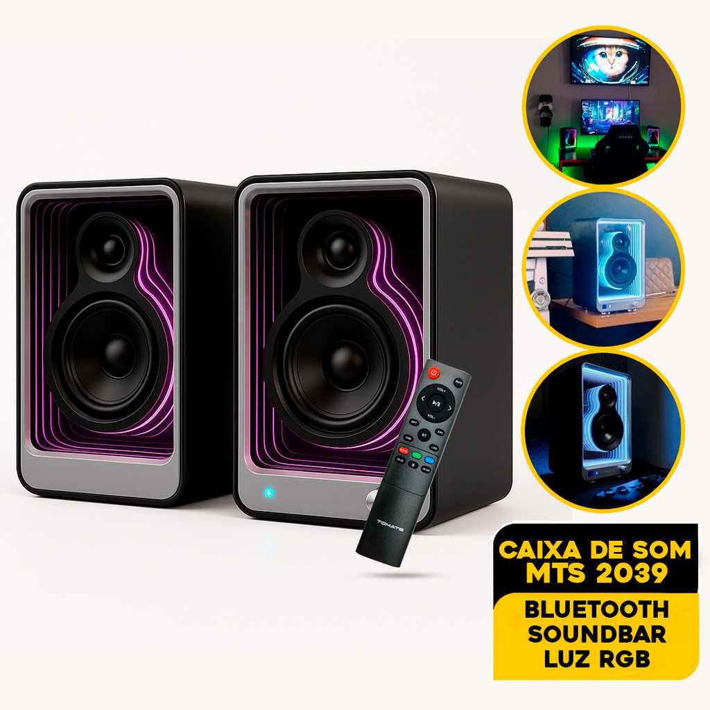 Caixa de Som Tomate MTS 2039 Bluetooth Grave Forte LED Controle Remoto ...