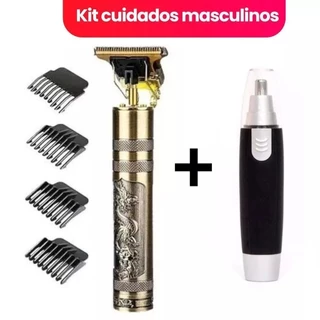KIT C/Aparador Maquina cortar cabelo acabamento barbear barbeador eletrico pezinho vintage buda dragão T9