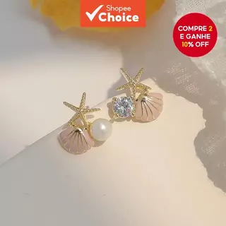Brincos De Concha De Estrela Do Mar Sonhador Rosa Pérola Incrustada Oceano Criatividade Temperamento Joias Para Mulheres em Oferta na Shopee