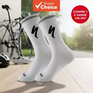 Meias Esportivas para Ciclismo e Futebol | Design Relâmpago | Tecido Respirável e Que Evita a Umidade (Unissex, Branco) em Oferta na Shopee