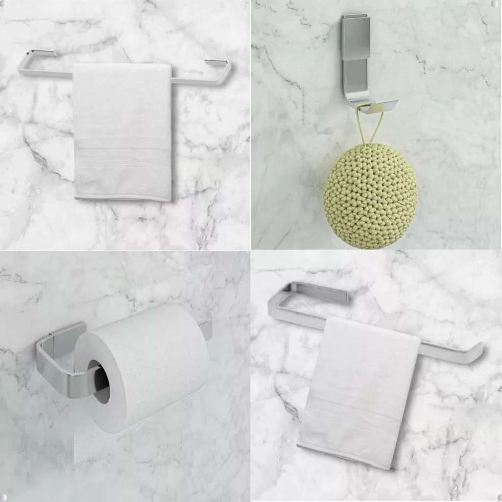 Kit 4 Peças Acessórios Para Banheiro Lavabo Metal Cromado Polido Quadrado