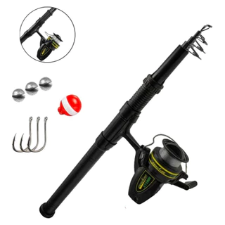 Conjunto Vara de Pesca Fibra de Vidro 1,6 m com Molinete Montado + Anzóis e Boia | Kit Completo em Oferta na Shopee