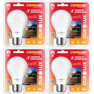 Kit 4 un Lâmpada c/ Sensor de Luminosidade 9W Branca Fria
