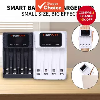 Carregador De Baterias POWERKAN DN4 Com Visor LCD De Carregamento Para 4 De 1.2V NiMH/Cd AA AAA Cabo USB Tipo c em Oferta na Shopee