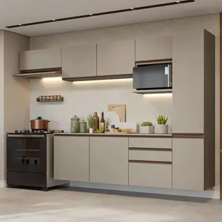 Armário de Cozinha Completa 300cm Suspensa Crema Nice Madesa 10 em Oferta na Shopee