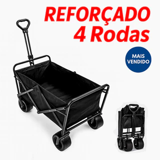 Carrinho Dobrável Reforçado para Transporte ao Ar Livre com Rodas Largas e Médias 4 Rodas Portátil Camping e Praia