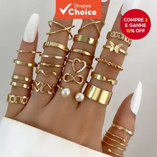 22 Peças Anéis De Pérola Borboleta Amor Empilháveis Elegantes Minimalistas Para Mulheres em Oferta na Shopee