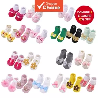 Conjunto De Meias Para Bebês De 0 A 24 Meses , Lindo Design De Laço E Flor , Pés De Algodão Antiderrapantes Meninas Recé em Oferta na Shopee