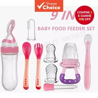 Kit De Alimentação Do Bebê 9 Em 1 Com Colher De Silicone Conta-Gotas Chupeta Garrafa De Escova De Dentes Para Aniversári em Oferta na Shopee
