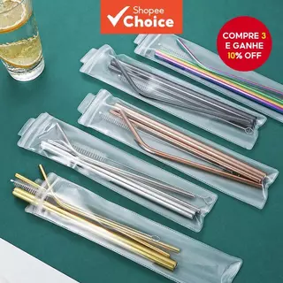 Conjunto De Canudos De Aço Inoxidável , Metal , Curva Reta , Reutilizáveis , Laváveis em Oferta na Shopee