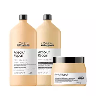 Kit L'Oréal Professionnel Serie Expert Absolut Repair Shampoo + Condicionador 1500ml + Máscara Gold Quinoa 500g