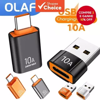 Adaptador USB3.0 Para Tipo C USB-OTG Conector De Carregamento Rápido Conversor Macho Fêmea 10A Smartphone Laptop em Oferta na Shopee