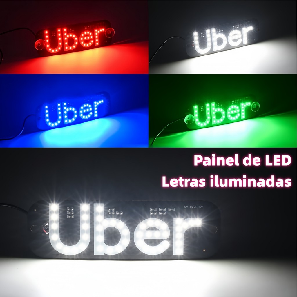 Placa Letreiro Aplicativo uber Letreiro Luminoso Led USB Com Botão Liga ...