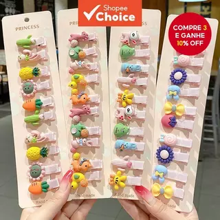 Conjunto De Grampos De Cabelo Para Bebês Com 10 Peças-Design Floral E Frutas Fofo , Aderência Macia Sem Puxar Crianças , em Oferta na Shopee