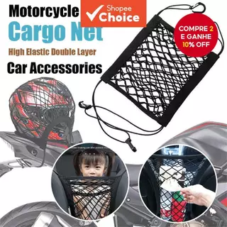 Rede Elástica Dupla Camada para Carga de Motocicleta com Ganchos e Armazenamento de Capacete em Oferta na Shopee