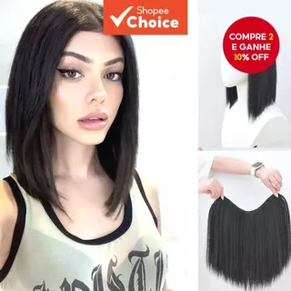 Extensões De Cabelo Curtas Sintéticas Invisíveis Tipo U Halo Clips-In Para Mulheres-Perucas De Aparência Natural em Oferta na Shopee