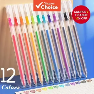 Conjunto De Canetas De Gel De 12 Cores – Escrita Suaves Para Estudantes , Registro No Diário , Artesanato E Decoração em Oferta na Shopee