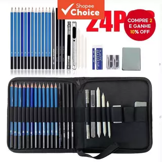 24 Peças Conjunto De Lápis De Esboço Artista Artesanato Kit De Desenho Profissional Graffiti Materiais De Arte em Oferta na Shopee