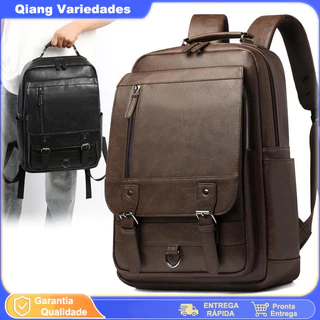 Mochila De Couro Reforçada Executiva Resistente Viagem Para Notebook, Trabalho, Faculdade, Viagem