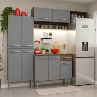 Armário de Cozinha Completa 229cm Rustic/Cinza Emilly Madesa 18 em Oferta na Shopee