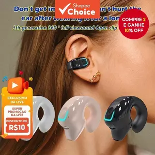 Clipes De Orelha Em Fones De Ouvido Negócios Sem Fio Bluetooth 5.3-Único Gancho OWS Driver Chamada Handsfree Leve Confor em Oferta na Shopee