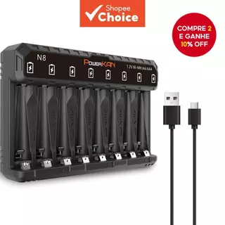 Carregador USB POWERKAN AA/AAA , Status Da Bateria Indicadora LED De Carregamento Independente , Adequado Para Baterias em Oferta na Shopee